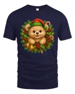 Cute Christmas Bear Wreath Graphic Tee Festive Holiday T-Shirt - navy t-shirt on white background