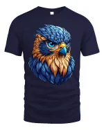 Fierce Blue Hawk Art Tee Bold Colorful Bird Graphic T-Shirt - navy t-shirt on white background