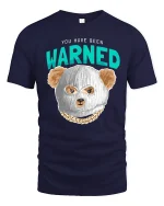 Funny Warned Bear Mask Graphic Tee Bold Attitude T-Shirt - navy t-shirt on white background