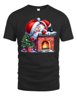 Funny Santa Chimney Tee Cute Christmas Fireplace T-Shirt Gift - black t-shirt on white background
