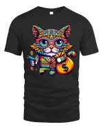 Gangster Money Cat Tee Colorful Cool Kitty Graphic Tshirt - black t-shirt on white background