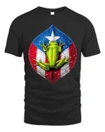Puerto Rico Flag Frog Art Tee Colorful Tropical Pride T-Shirt - black t-shirt on white background