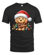 Cute Christmas Puppy Lights Tee Funny Holiday Dog Lover Tshirt - black t-shirt on white background