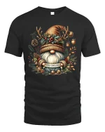 Rustic Christmas Gnome Antler Hat Tee Cozy Holiday T-Shirt - black t-shirt on white background