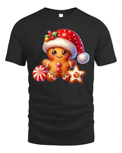 Cute Gingerbread Christmas Tee Sweet Holiday Cookie T-Shirt - black t-shirt on white background