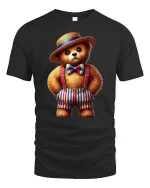 Cute Dapper Bear Suspenders Tee Adorable Vintage Style T-Shirt - black t-shirt on white background