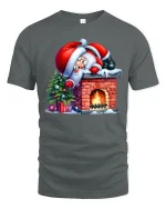 Funny Santa Chimney Tee Cute Christmas Fireplace T-Shirt Gift - gray t-shirt on white background