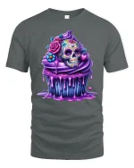 Sugar Skull Cupcake Tee Colorful Sweet Day of the Dead Tshirt - gray t-shirt on white background