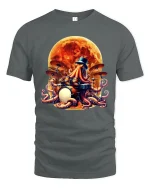 Octopus Drummer Tee Cool Moonlit Tentacle Drum Art Tshirt - gray t-shirt on white background