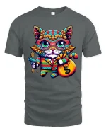 Gangster Money Cat Tee Colorful Cool Kitty Graphic Tshirt - gray t-shirt on white background