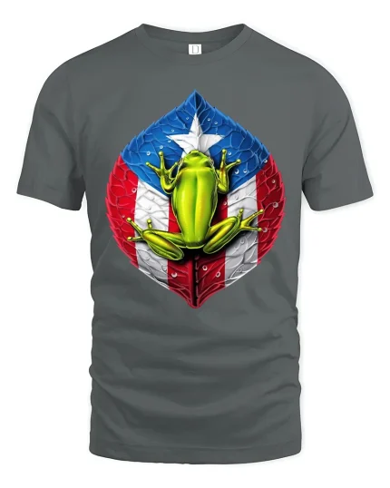 Puerto Rico Flag Frog Art Tee Colorful Tropical Pride T-Shirt - gray t-shirt on white background