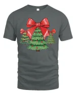 Cute Christmas Tree Bow Tee Festive Holiday Family Tshirt - gray t-shirt on white background