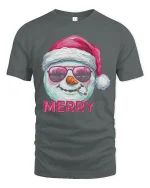 Funny Merry Snowman Tee with Santa Hat Cool Holiday Tshirt - gray t-shirt on white background