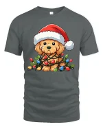 Cute Christmas Puppy Lights Tee Funny Holiday Dog Lover Tshirt - gray t-shirt on white background