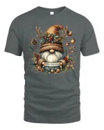 Rustic Christmas Gnome Antler Hat Tee Cozy Holiday T-Shirt - gray t-shirt on white background