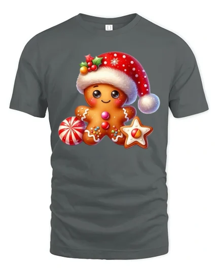 Cute Gingerbread Christmas Tee Sweet Holiday Cookie T-Shirt - gray t-shirt on white background
