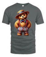Cute Dapper Bear Suspenders Tee Adorable Vintage Style T-Shirt - gray t-shirt on white background