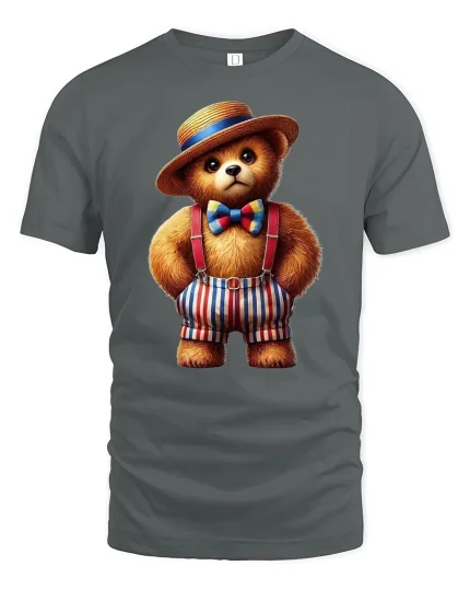 Cute Dapper Bear Suspenders Tee Adorable Vintage Style T-Shirt - gray t-shirt on white background