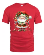 Cute Santa Christmas Lights Tee Adorable Holiday Graphic T-Shirt - red t-shirt on white background