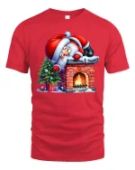 Funny Santa Chimney Tee Cute Christmas Fireplace T-Shirt Gift - red t-shirt on white background