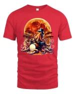 Octopus Drummer Tee Cool Moonlit Tentacle Drum Art Tshirt - red t-shirt on white background
