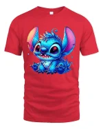 Cute Blue Creature Tee Adorable Big-Eye Cartoon Art Tshirt - red t-shirt on white background