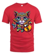 Gangster Money Cat Tee Colorful Cool Kitty Graphic Tshirt - red t-shirt on white background