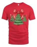 Cute Christmas Tree Bow Tee Festive Holiday Family Tshirt - red t-shirt on white background