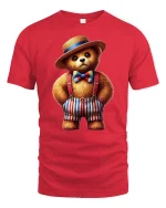 Cute Dapper Bear Suspenders Tee Adorable Vintage Style T-Shirt - red t-shirt on white background