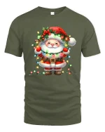 Cute Santa Christmas Lights Tee Adorable Holiday Graphic T-Shirt - military green t-shirt on white background