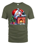 Funny Santa Chimney Tee Cute Christmas Fireplace T-Shirt Gift - military green t-shirt on white background