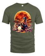 Octopus Drummer Tee Cool Moonlit Tentacle Drum Art Tshirt - military green t-shirt on white background