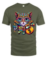 Gangster Money Cat Tee Colorful Cool Kitty Graphic Tshirt - military green t-shirt on white background