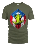 Puerto Rico Flag Frog Art Tee Colorful Tropical Pride T-Shirt - military green t-shirt on white background