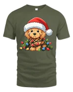 Cute Christmas Puppy Lights Tee Funny Holiday Dog Lover Tshirt - military green t-shirt on white background