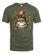 Rustic Christmas Gnome Antler Hat Tee Cozy Holiday T-Shirt - military green t-shirt on white background