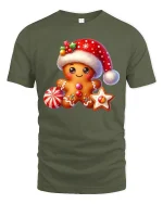 Cute Gingerbread Christmas Tee Sweet Holiday Cookie T-Shirt - military green t-shirt on white background