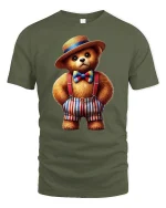 Cute Dapper Bear Suspenders Tee Adorable Vintage Style T-Shirt - military green t-shirt on white background
