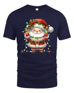 Cute Santa Christmas Lights Tee Adorable Holiday Graphic T-Shirt - navy t-shirt on white background