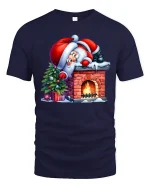 Funny Santa Chimney Tee Cute Christmas Fireplace T-Shirt Gift - navy t-shirt on white background
