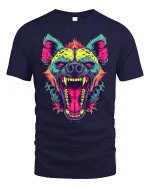 Neon Roaring Hyena Tee Wild Colorful Animal Art Tshirt - navy t-shirt on white background