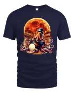 Octopus Drummer Tee Cool Moonlit Tentacle Drum Art Tshirt - navy t-shirt on white background