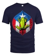 Puerto Rico Flag Frog Art Tee Colorful Tropical Pride T-Shirt - navy t-shirt on white background