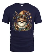 Rustic Christmas Gnome Antler Hat Tee Cozy Holiday T-Shirt - navy t-shirt on white background