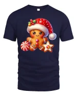 Cute Gingerbread Christmas Tee Sweet Holiday Cookie T-Shirt - navy t-shirt on white background