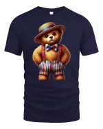 Cute Dapper Bear Suspenders Tee Adorable Vintage Style T-Shirt - navy t-shirt on white background