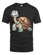 Cute Happy Turtle Tee with Cartoon Style for Animal Lovers - black t-shirt on white background
