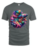 Vibrant Betta Fish Art Tee with Colorful Flowing Fins - gray t-shirt on white background