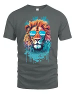 Cool Summer Lion Tee with Sunglasses and Tropical Vibes - gray t-shirt on white background