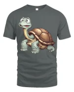 Cute Happy Turtle Tee with Cartoon Style for Animal Lovers - gray t-shirt on white background